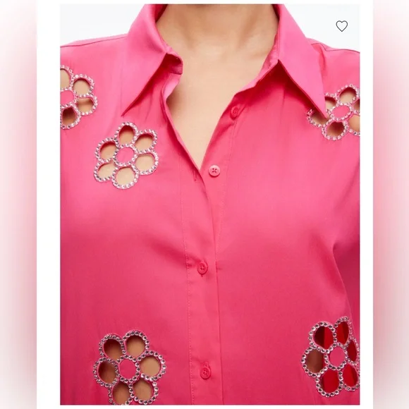 ❤️❤️ALICE AND OLIVIA FINELY FLOWER EMBELLISHED BUTTON DOWN❤️❤️ - Picture 4 of 6